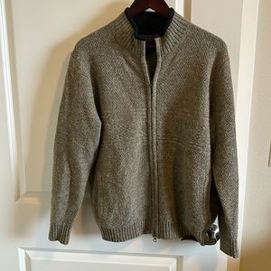 Pendleton Sheltand Wool Jacket Sweater Full Zip Medium Olive Green Washable